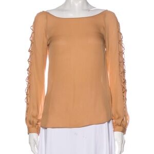 Haute Hippie Bateau Neckline Nude Silk Blouse